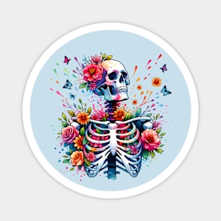 Power Of Positivity - Watercolor Floral Skull Magnet